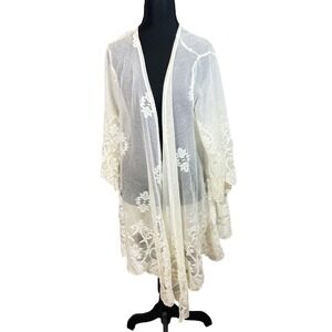 White Sheer Lace Crochet Kimono Top | Fairycore Whimsical Romantic Open Cardigan